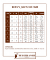The Leather Apparel Women's Jacket Size Chart.